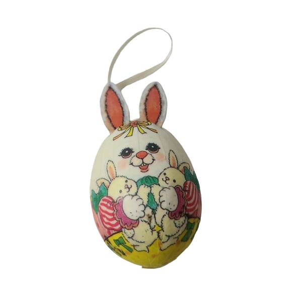 Vintage Paper Mache Bunny Shaped Easter Eggs Lot of 3 with Ties Decor Holiday - Picture 3 of 14